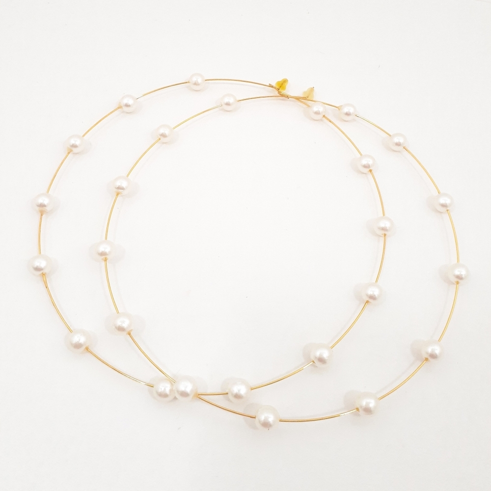 White Pearls Earrings XL Trendy Jewelry - Picture 3 of 4